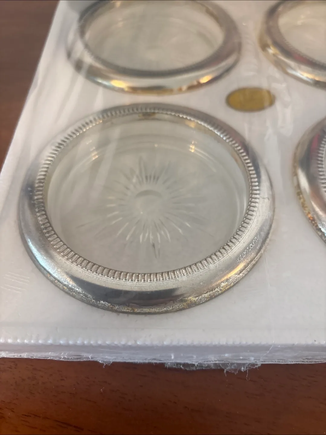 Vintage Leonard Four Piece Silverplate & Crystal Coaster Set image indicator(2)