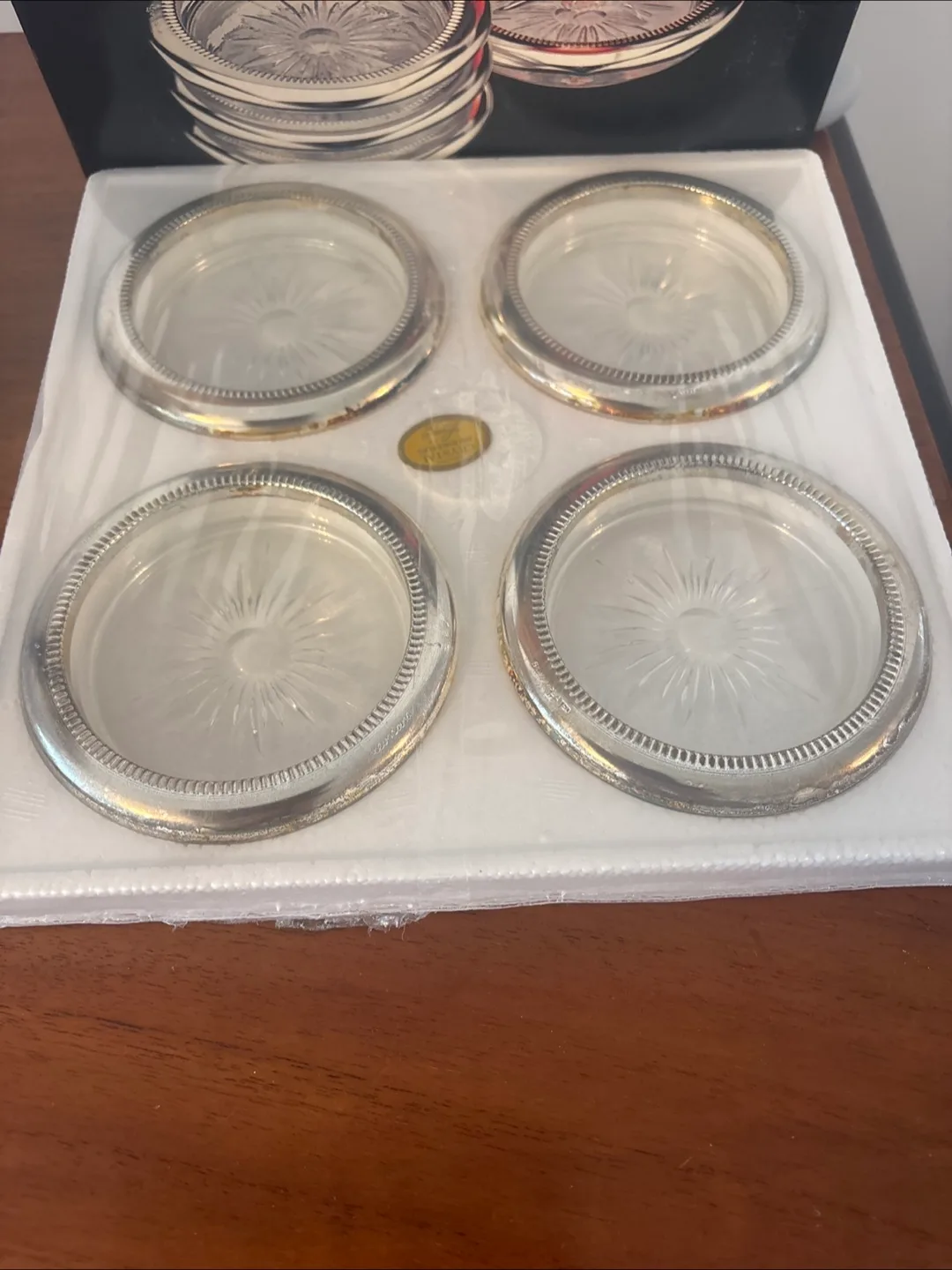 Vintage Leonard Four Piece Silverplate & Crystal Coaster Set image indicator(3)