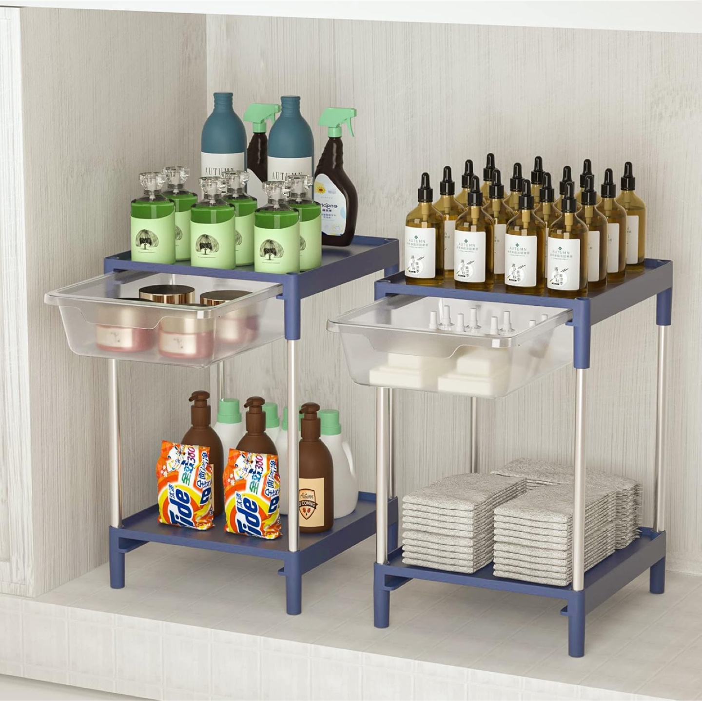 Under sink stackable organizer Shelf with Drawer