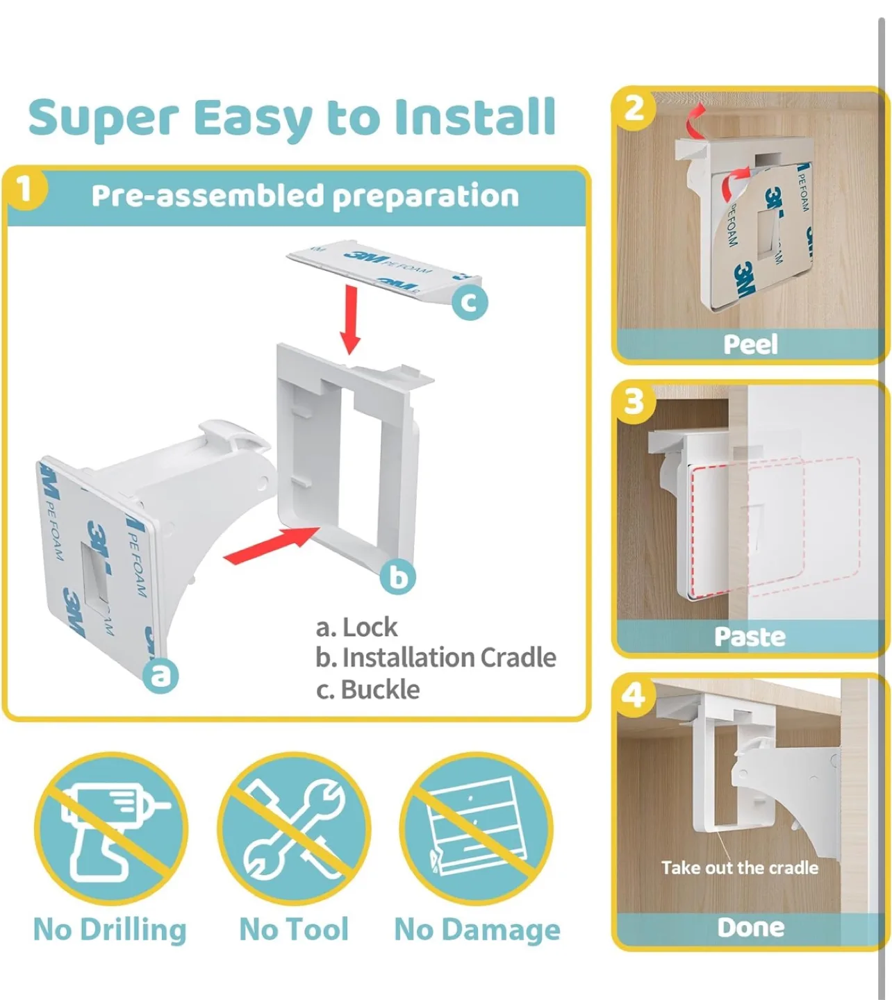12 set Child Safety Magnetic Cabinet Locks image indicator(3)