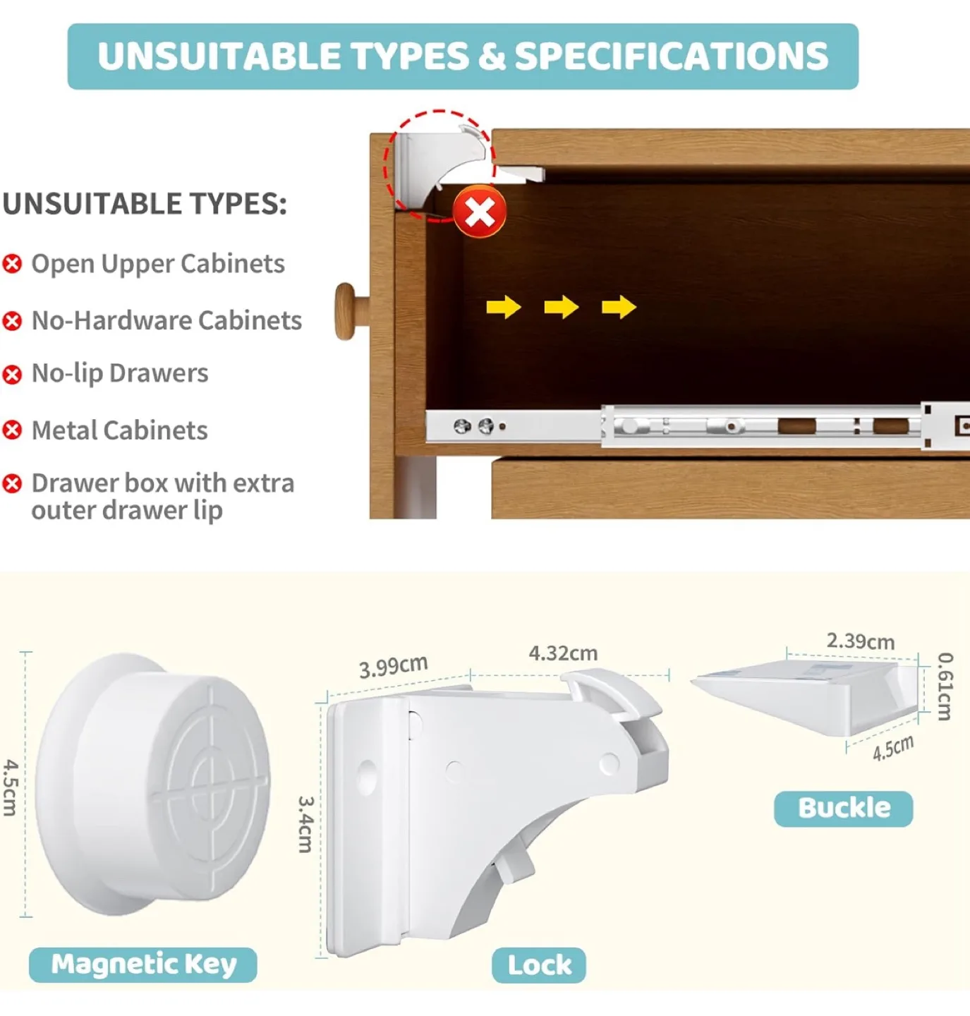 12 set Child Safety Magnetic Cabinet Locks image indicator(4)