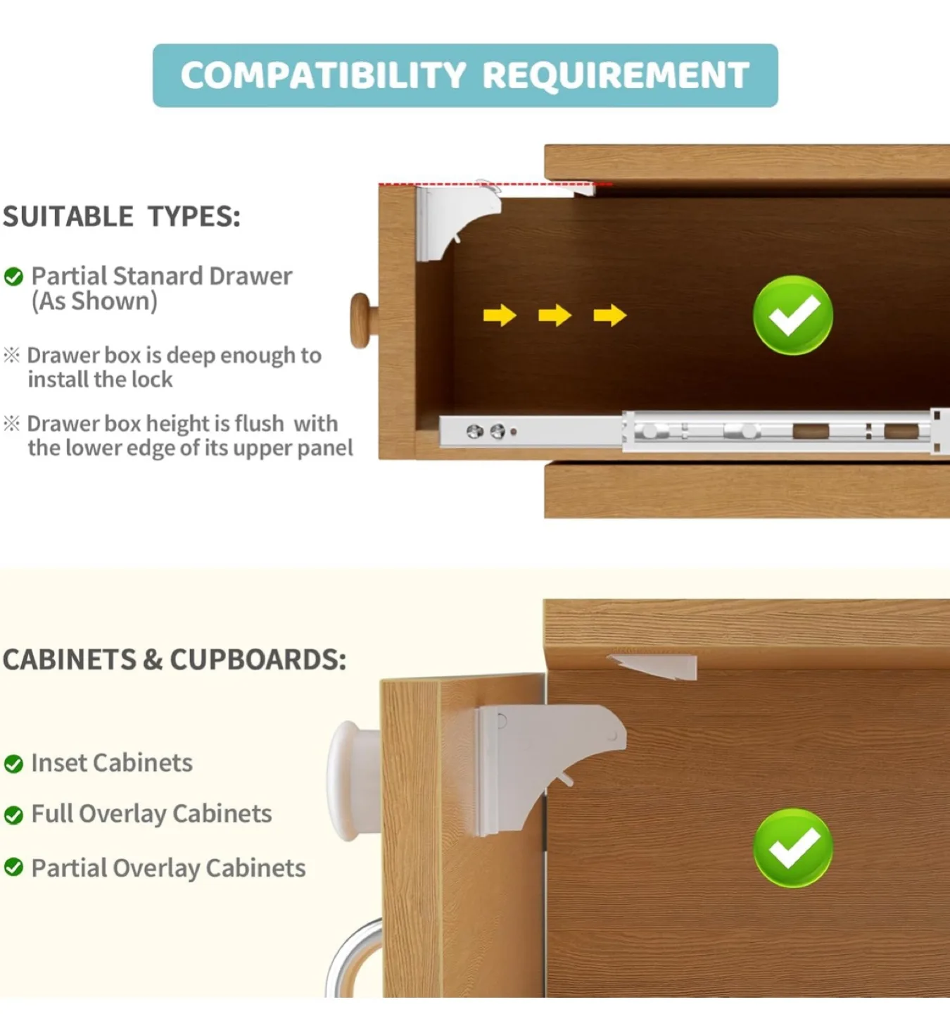 12 set Child Safety Magnetic Cabinet Locks image indicator(2)