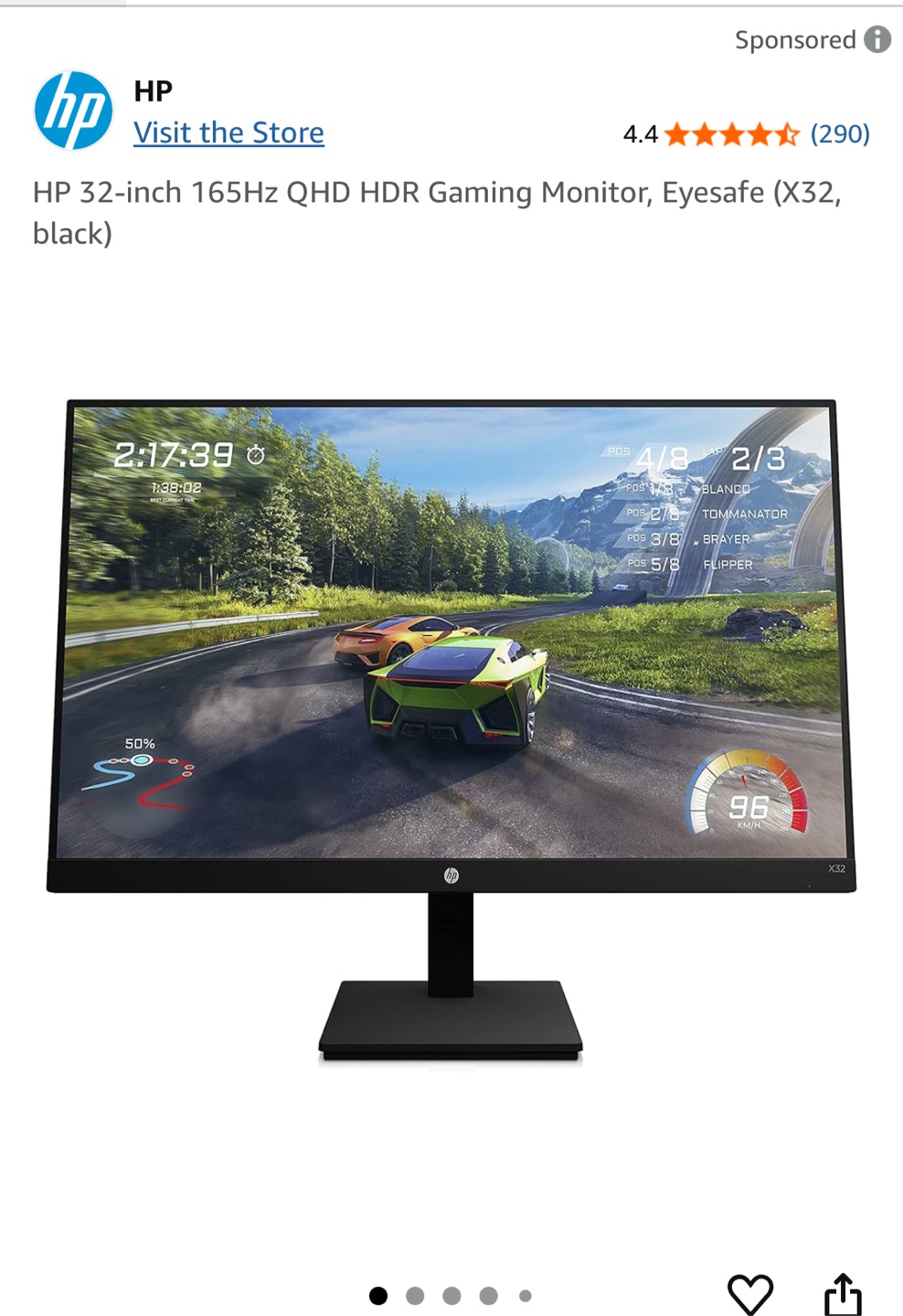 HP 32-inch 165Hz QHD HDR Gaming Monitor - Eyesafe (X32)