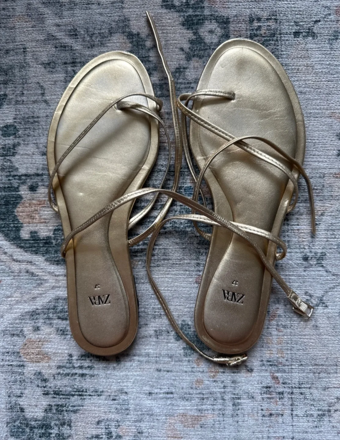 Zara Gold Strappy Sandals, Size 37 thumbnail