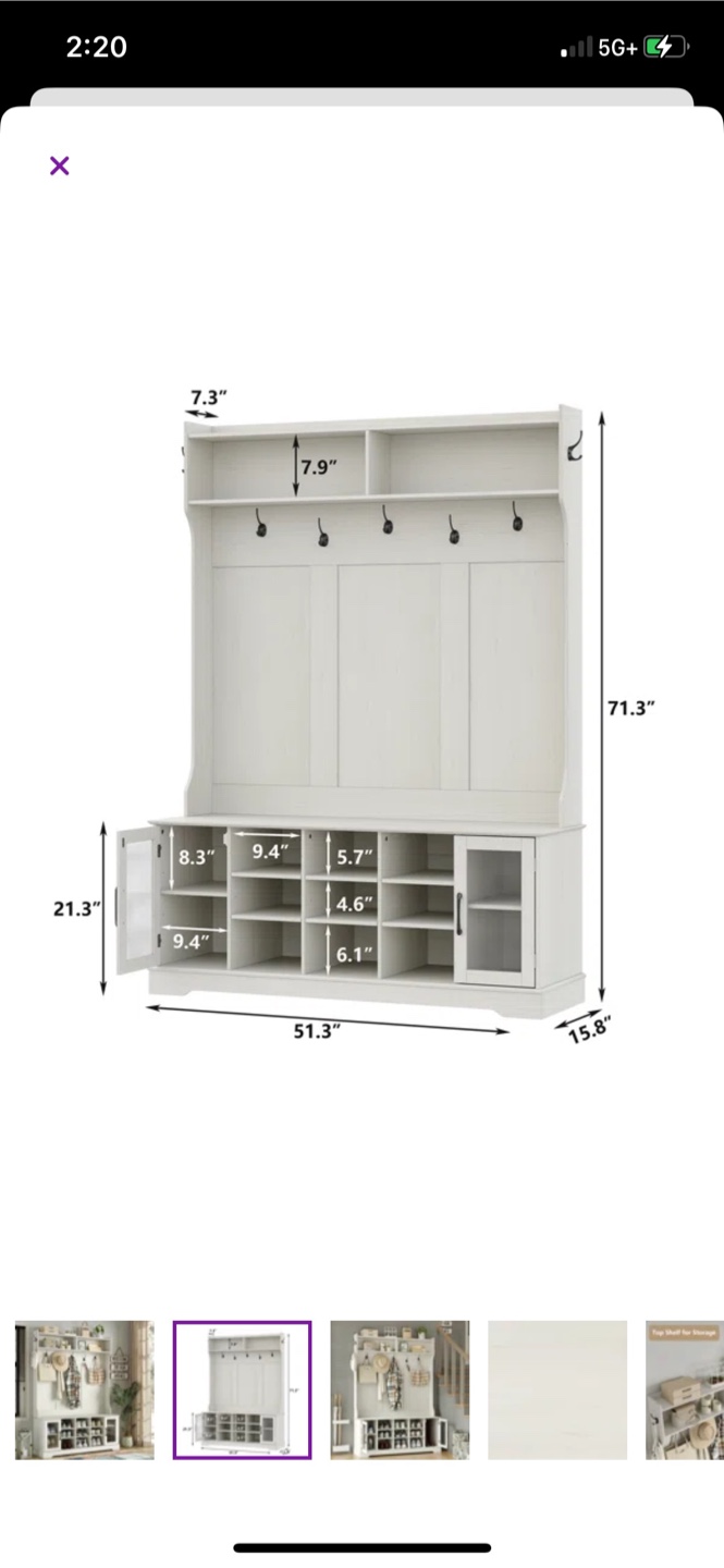 White Hall Tree with Shoe Storage Bench - photo 2