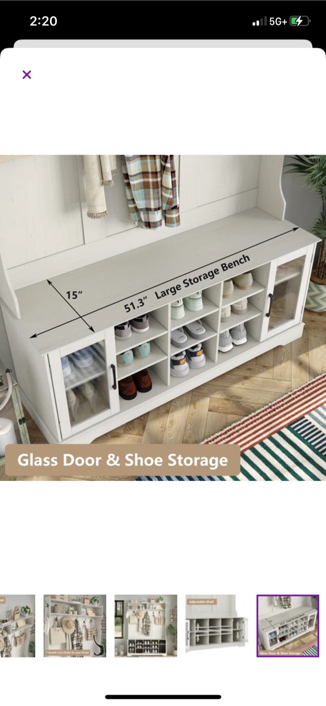 White Hall Tree with Shoe Storage Bench - photo 3