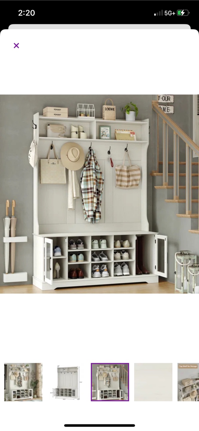 White Hall Tree with Shoe Storage Bench