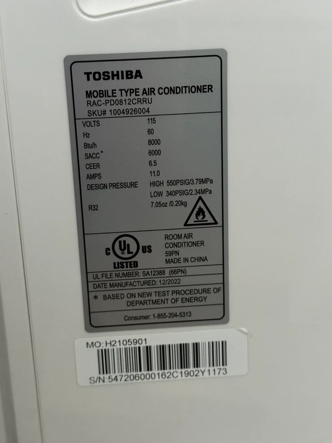 Toshiba Mobile Type Air Conditioner RAC-PD0812CRRU image indicator(4)
