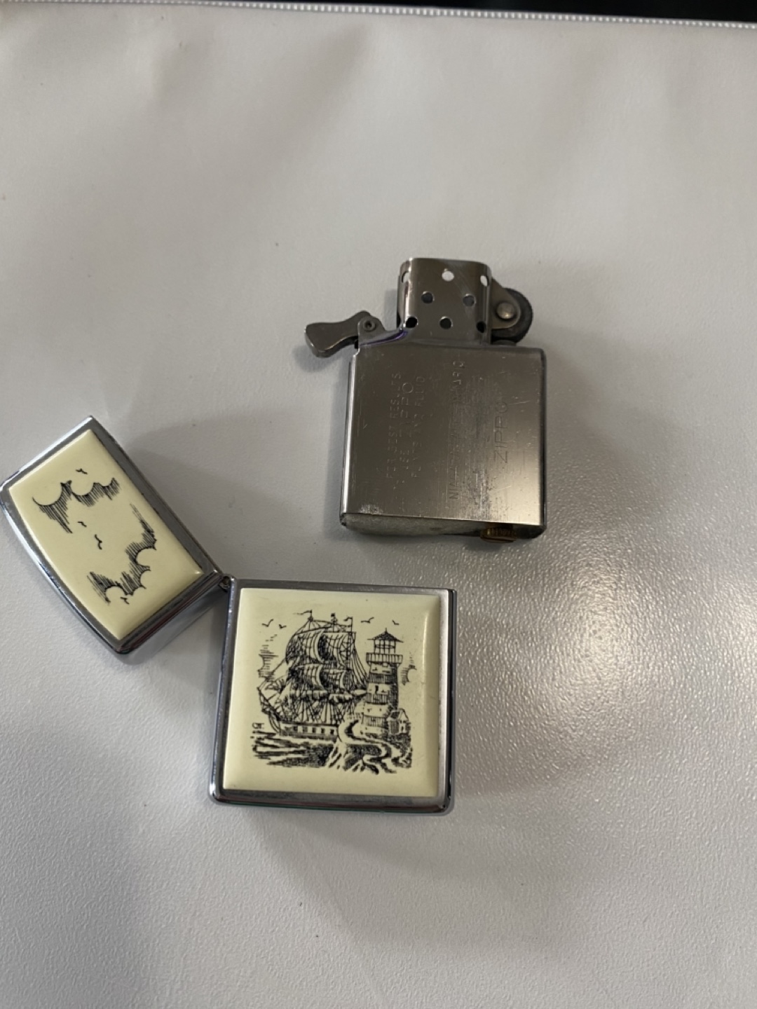 2 Zippo Lighter with 1954 Corvette Design and sailboat - photo 4