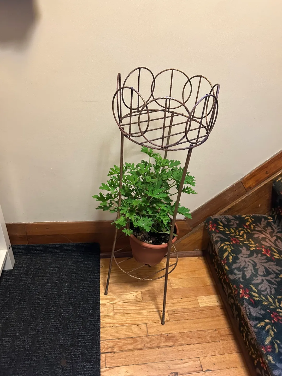 $20 MCM Vintage Gold Tone wrought iron Metal Plant Stand 32" image indicator(4)