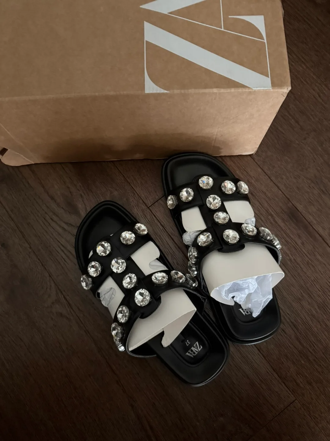 Zara Embellished Black Sandals - Size 37 thumbnail