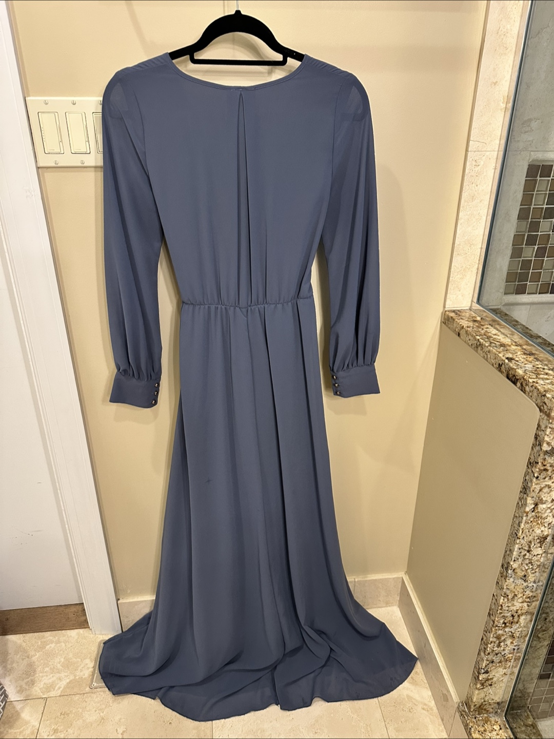 Blue Chiffon Long Sleeve Pleated Maternity Maxi Dress - photo 2