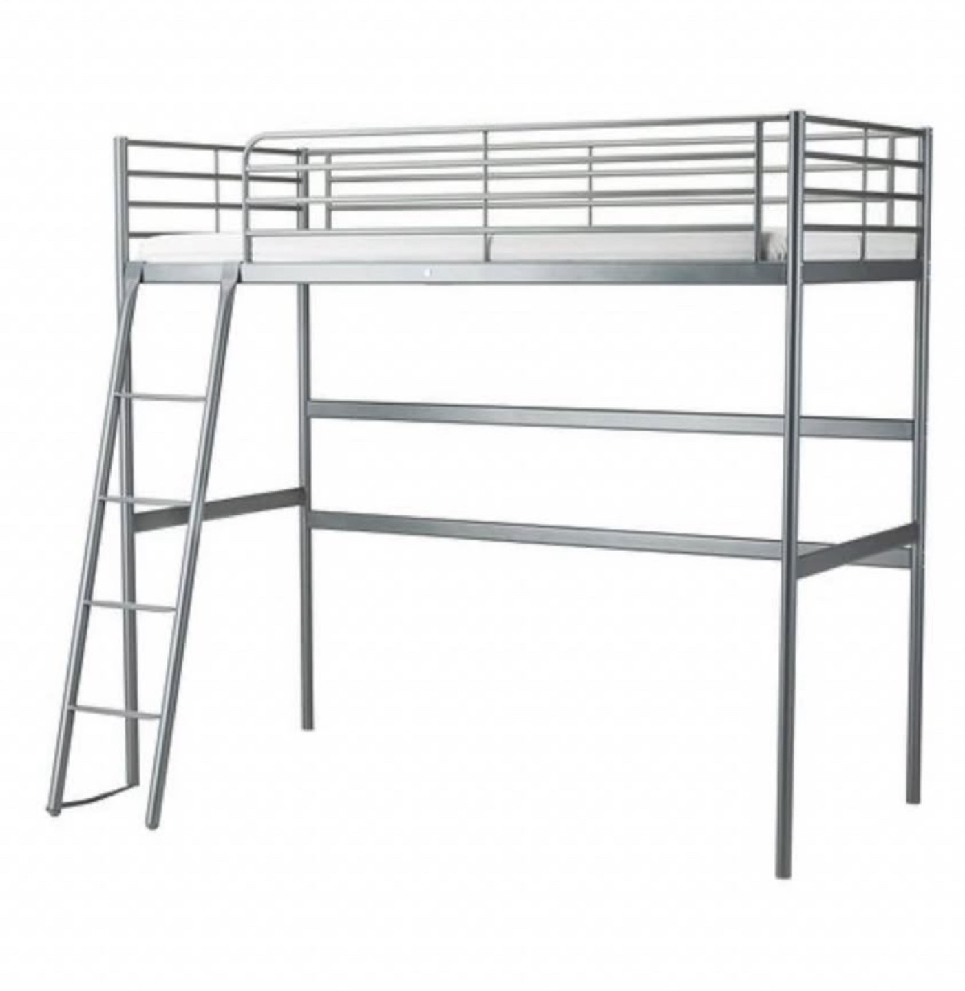 Loft bed-light grey metal + twin mattress