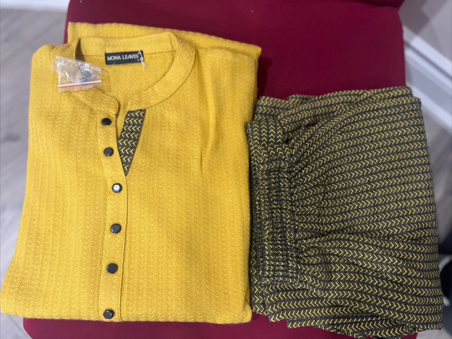 Woollen warm Yellow Kurti Set - Size large thumbnail
