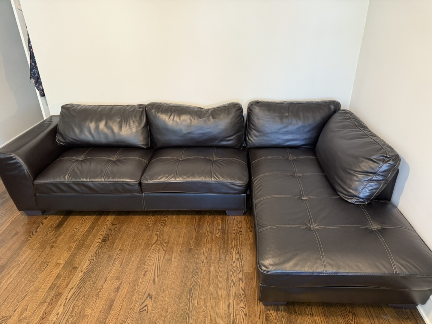 Black Leather Sectional Sofa - photo 2