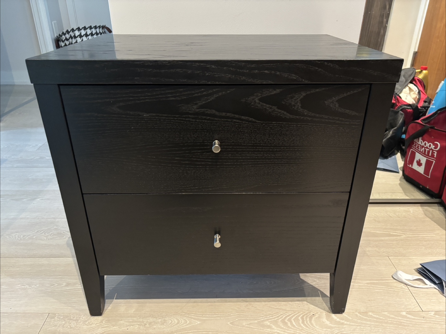 Black Wood Nightstand with 2 Drawers