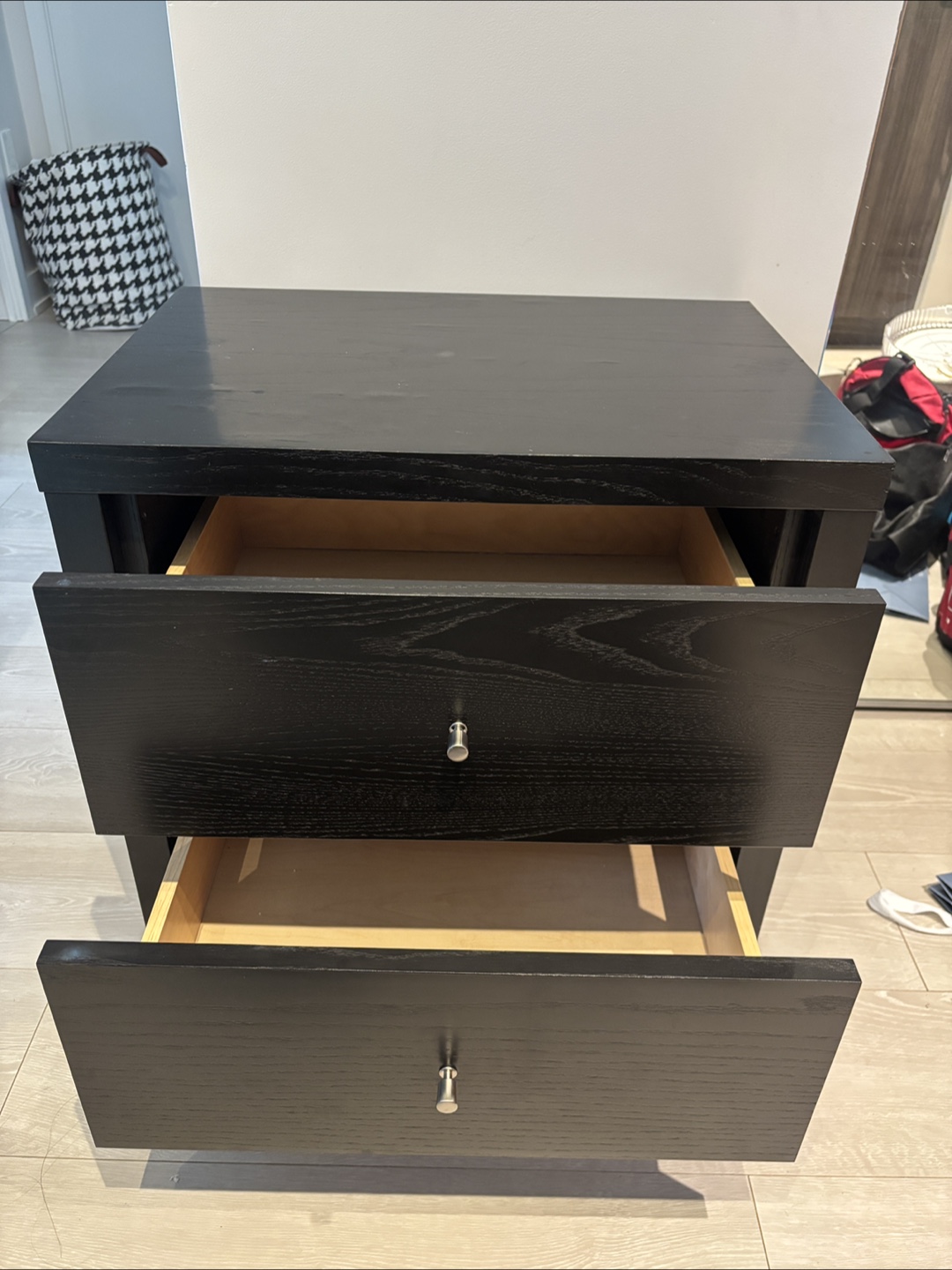 Black Wood Nightstand with 2 Drawers - photo 2