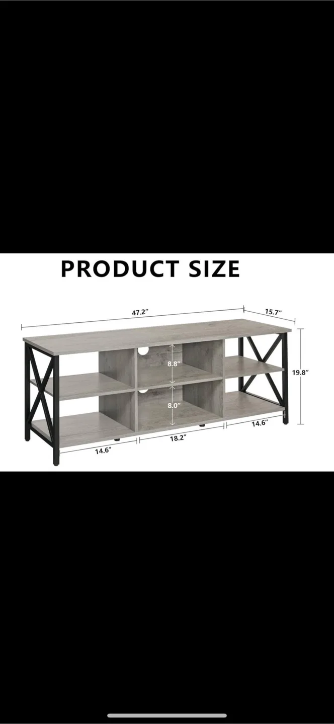 TV Stand – Modern 3-Tier, Rustic Grey with Open Shelving image indicator(9)