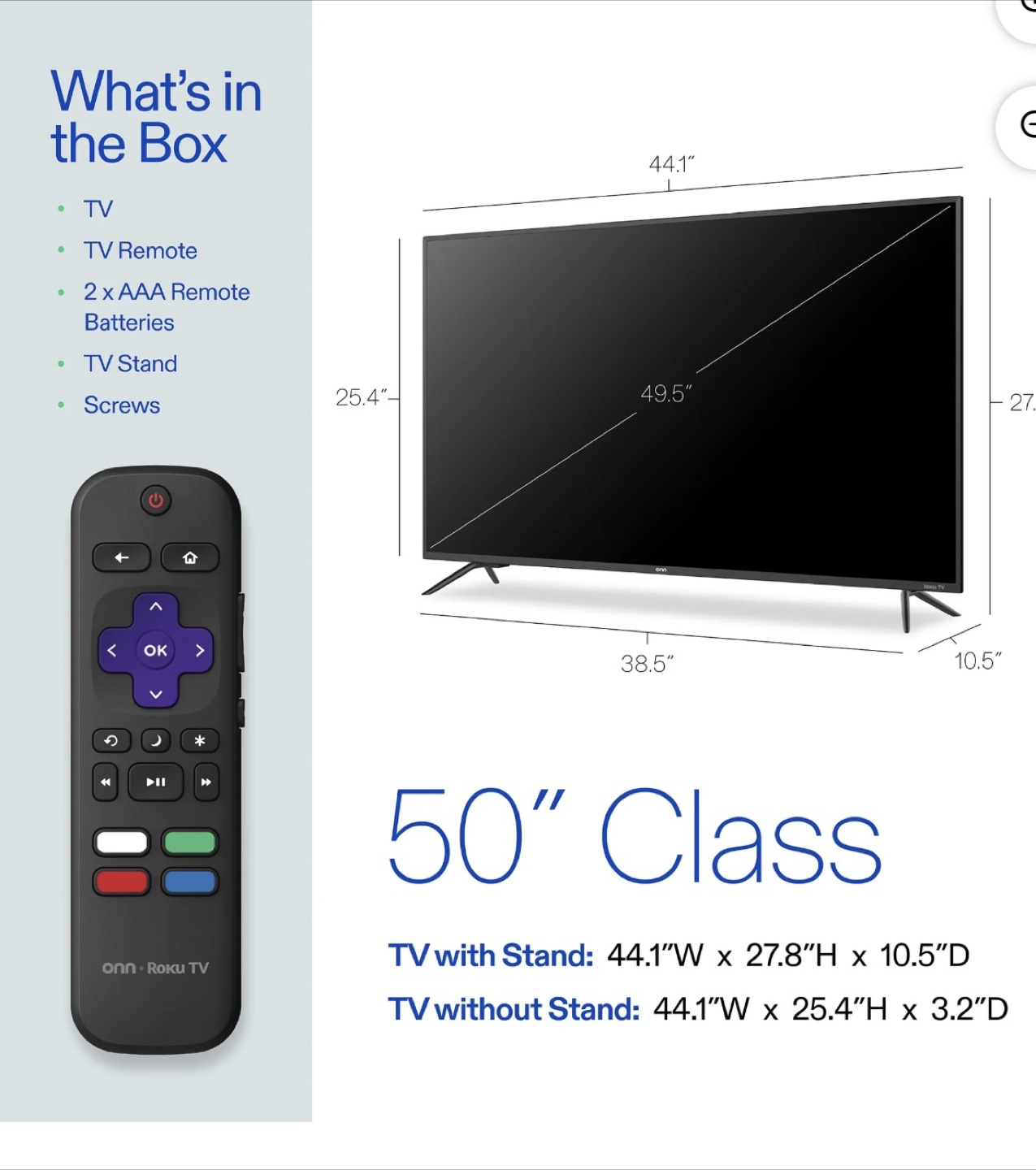 onn. Roku TV 50" Smart 4K UHD TV - photo 5