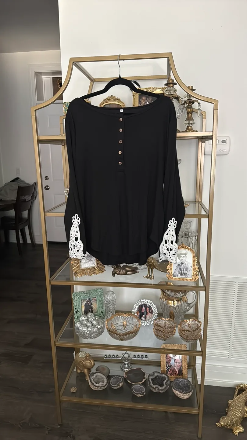 Black Long Sleeve Top with Lace Cuffs - Size XL thumbnail