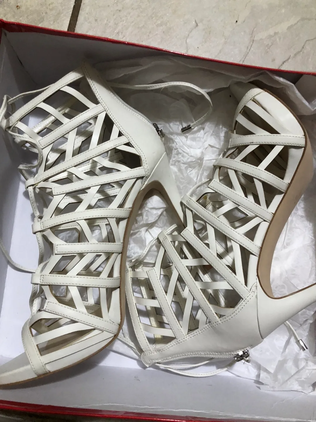 Guess S16 Caged Anasia 2 White Heels - Size 8 thumbnail