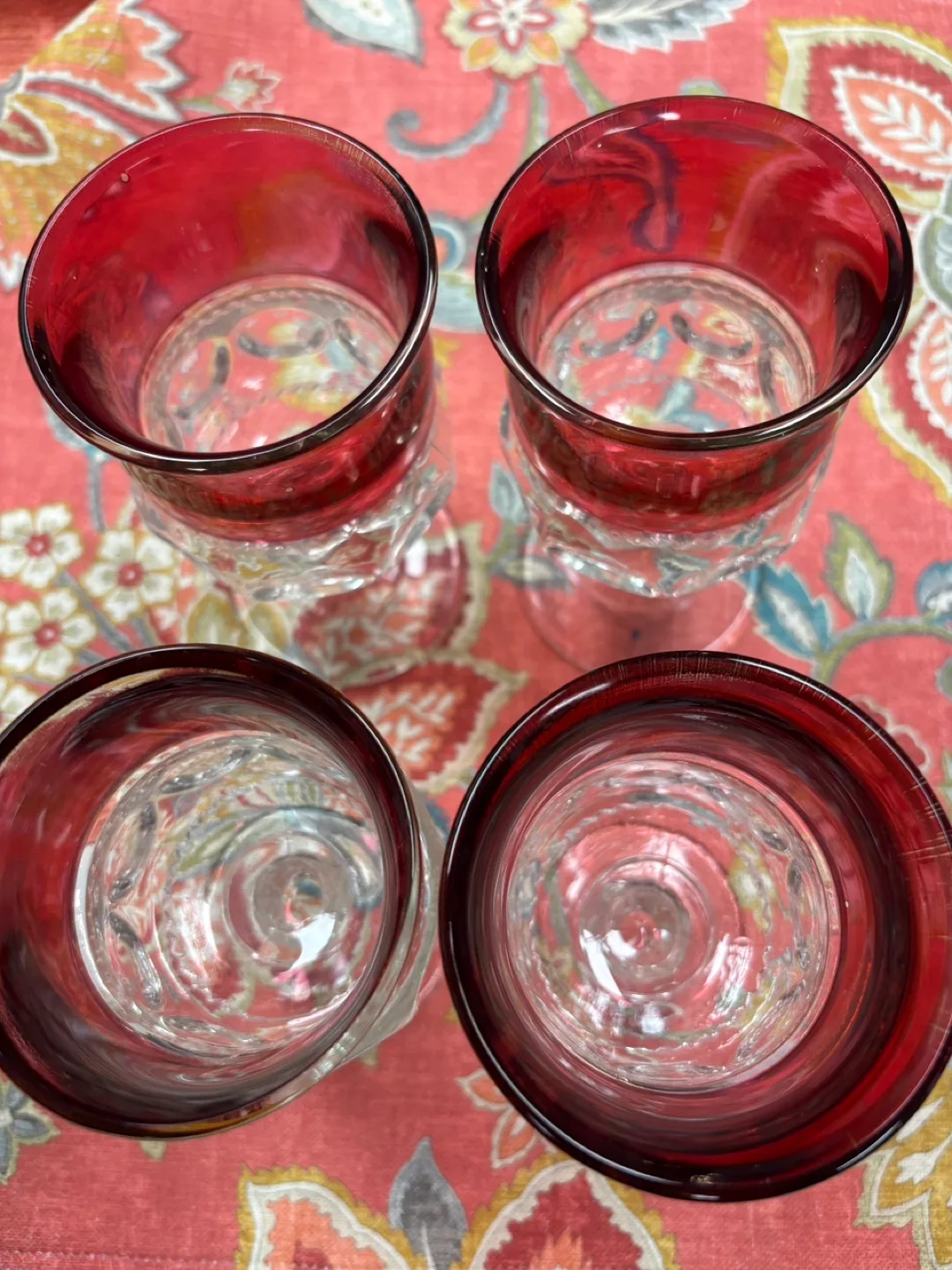 Vintage Cranberry and Clear Wine Glasses (Set of 4) thumbnail