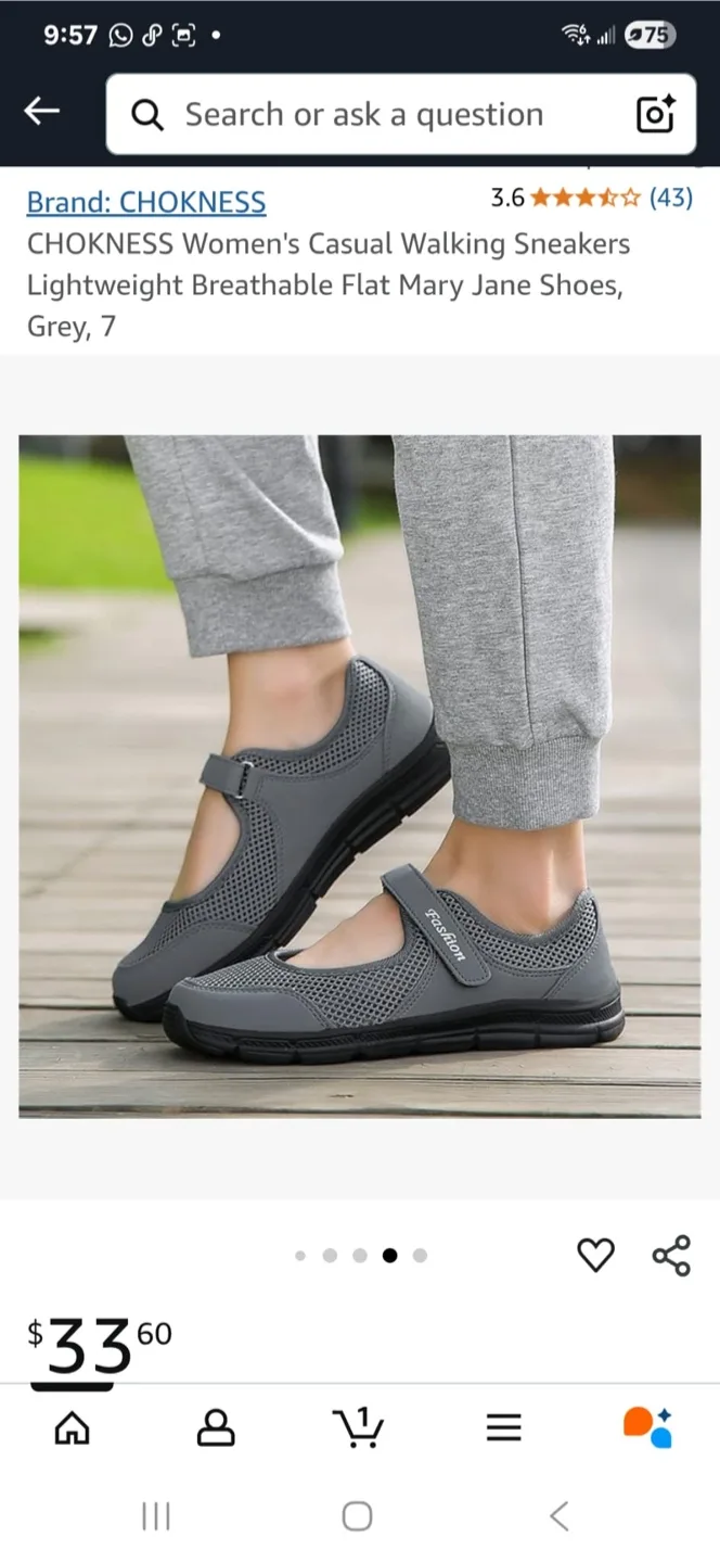 CHOKNESS Women's Grey Mary Jane Sneakers - Size 7.5 thumbnail