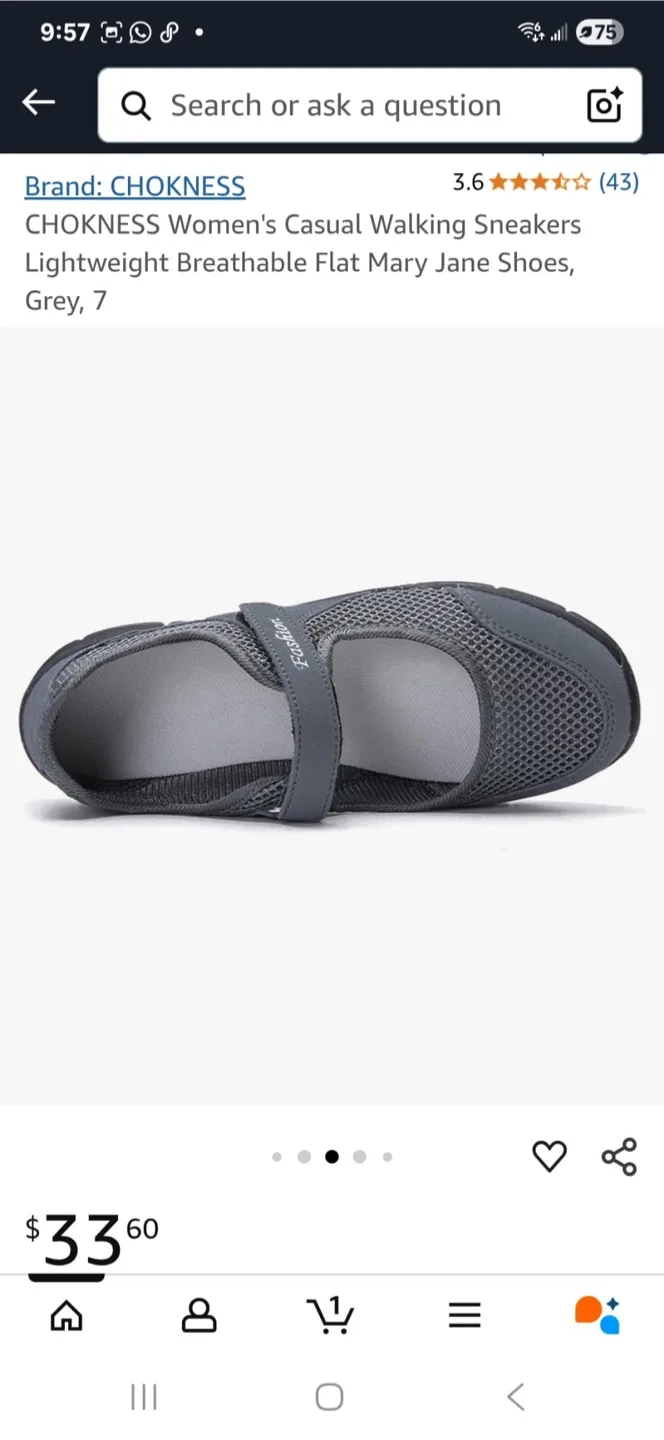 CHOKNESS Women's Grey Mary Jane Sneakers - Size 7.5 image indicator(5)