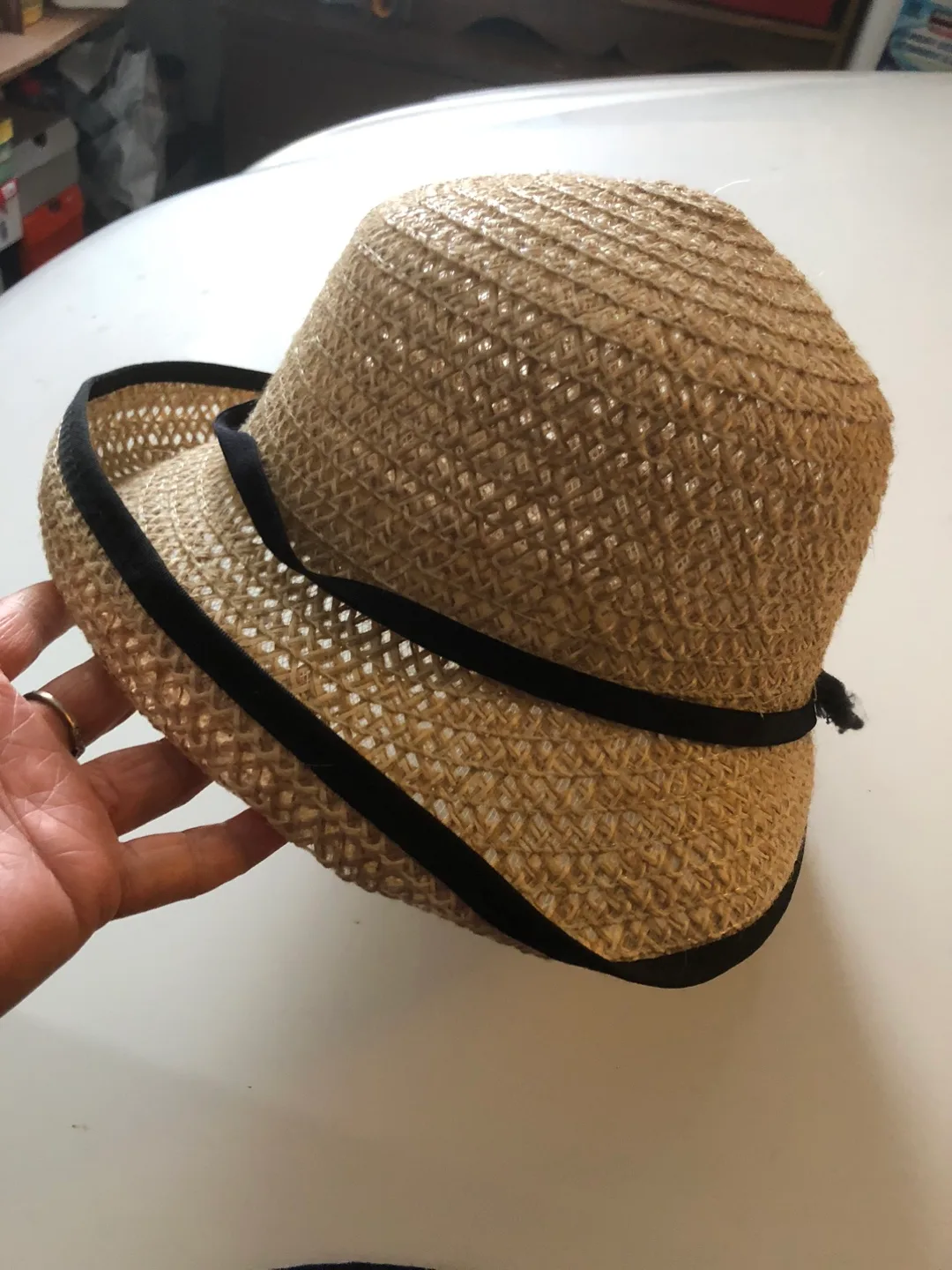 Straw Bucket Hat with Black Trim thumbnail