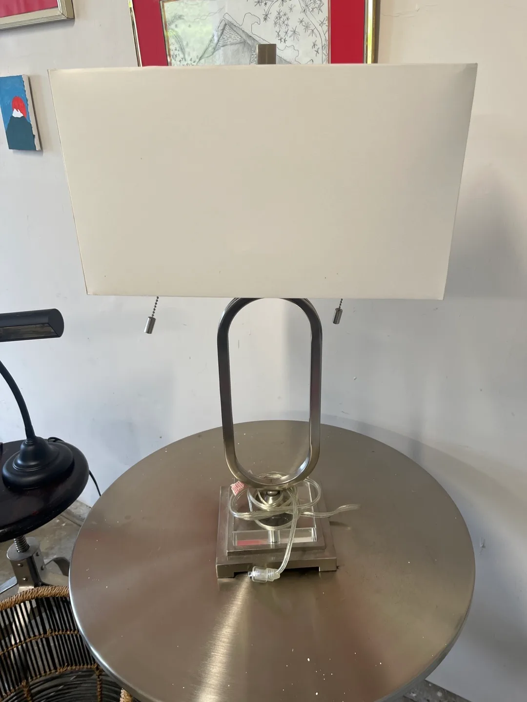 Modern Silver Table Lamp with White Shade thumbnail