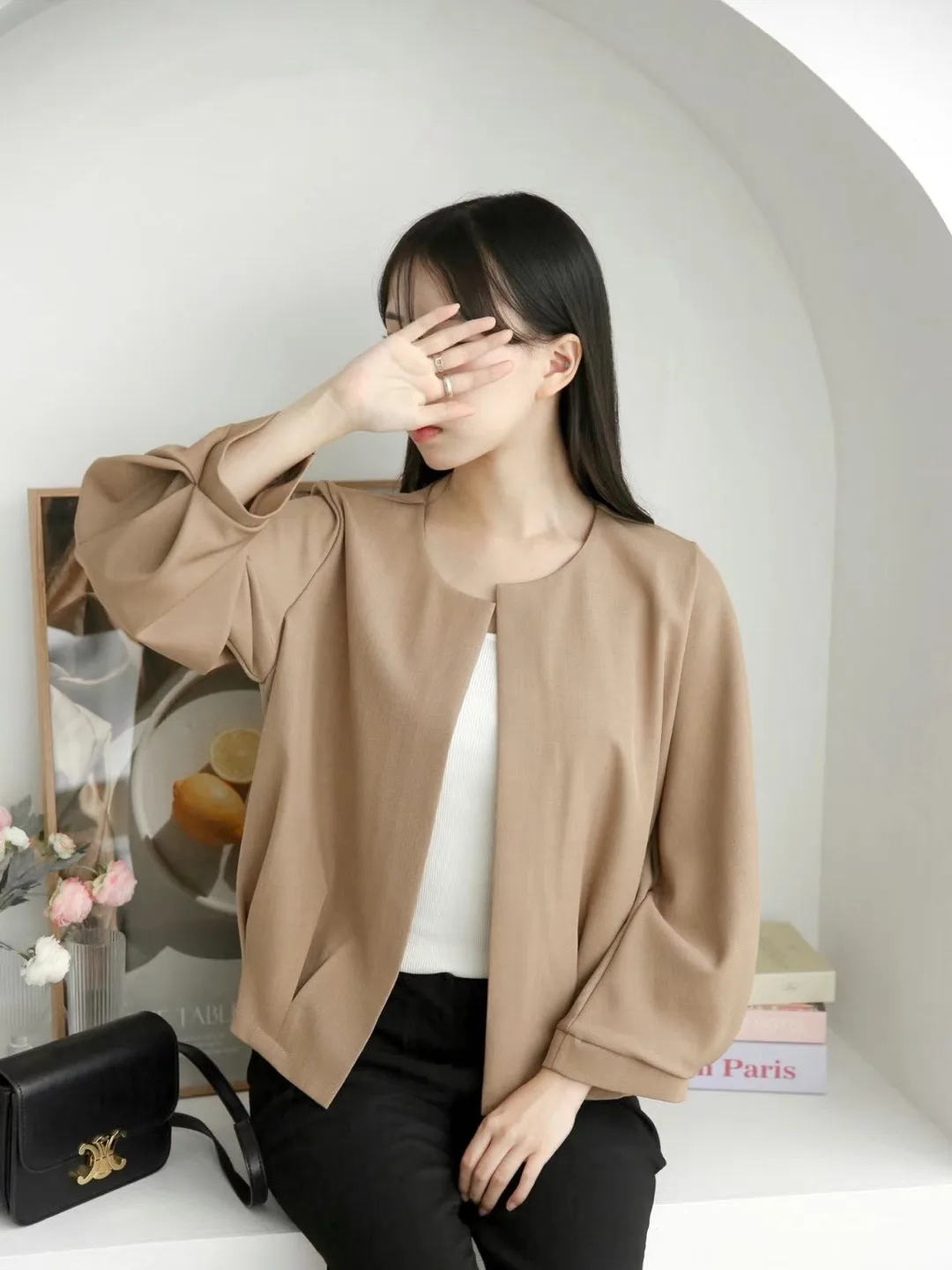 Beige Balloon Sleeve Cardigan thumbnail