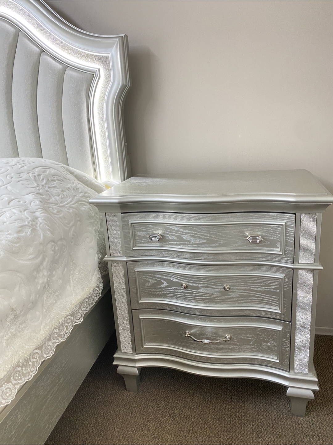 Silver Nightstand with Rhinestone Details - photo 2