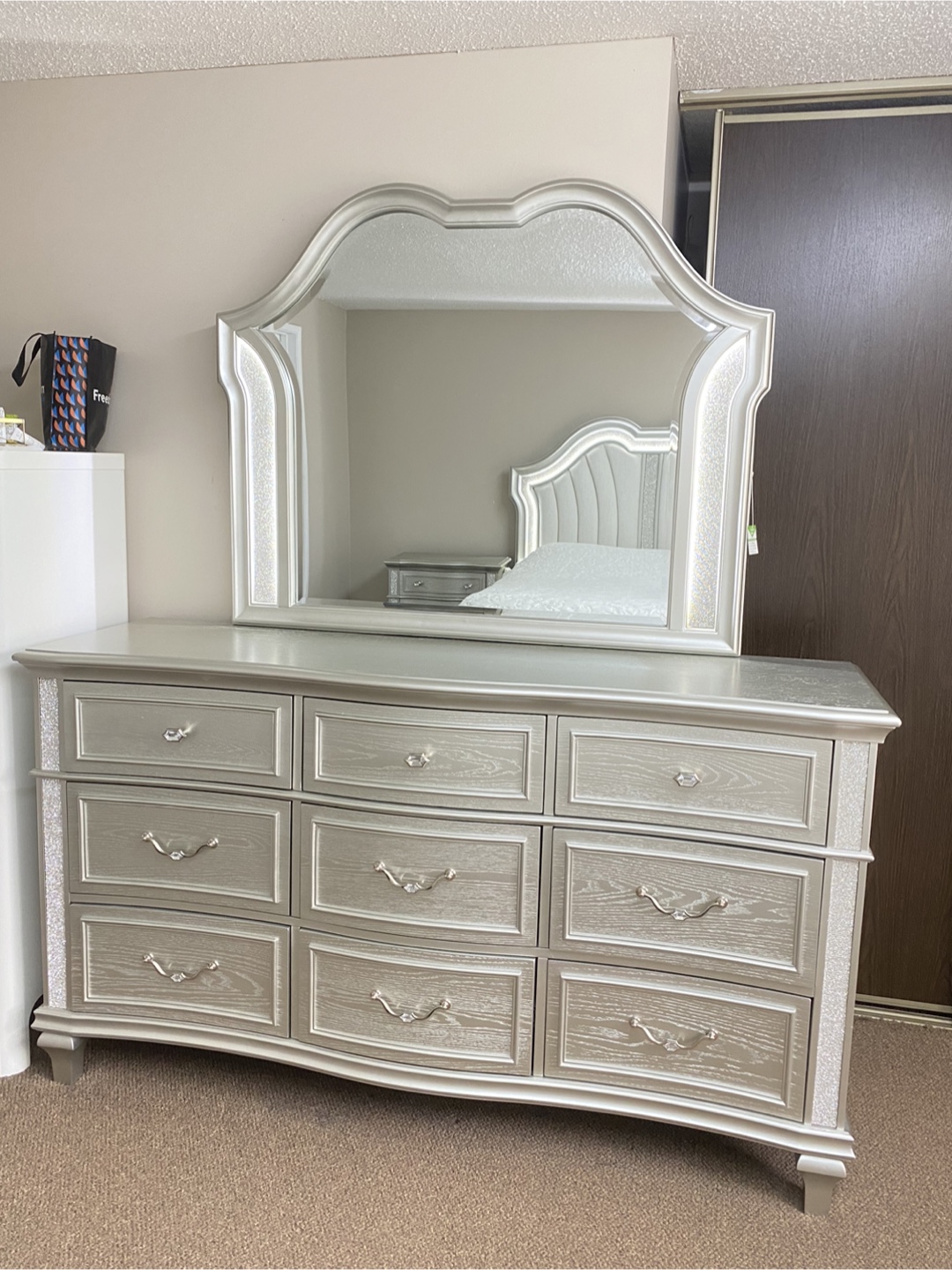 Silver Nightstand with Rhinestone Details - photo 4
