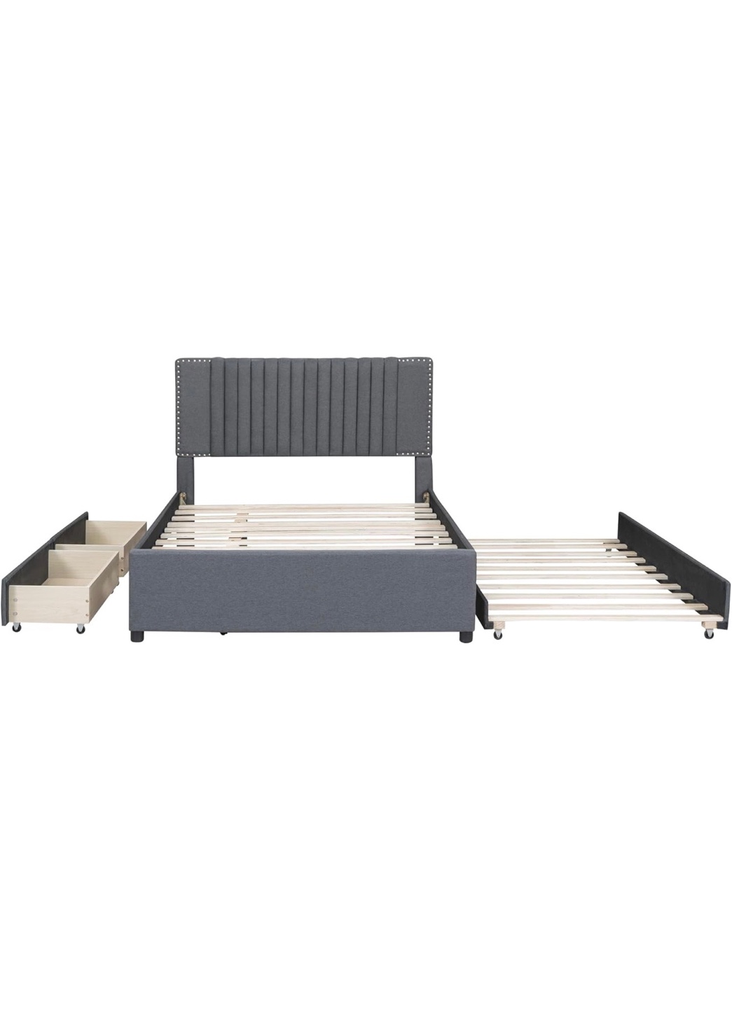 Gray Upholstered Bed Frame with Trundle not included mattress - photo 2