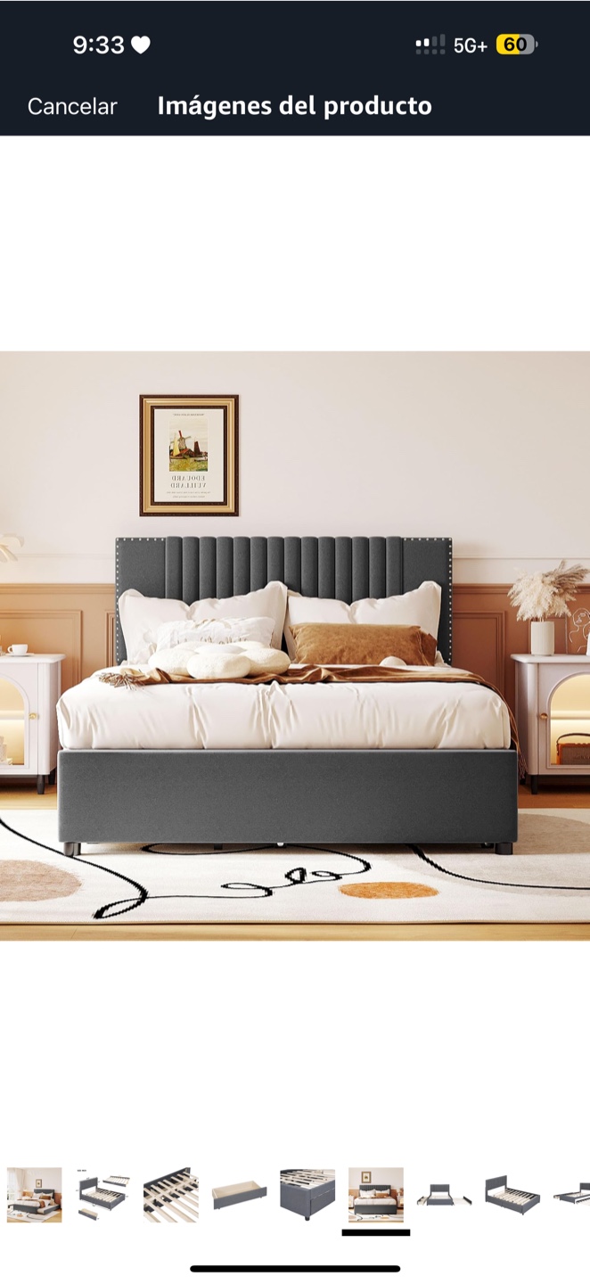 Gray Upholstered Bed Frame with Trundle not included mattress