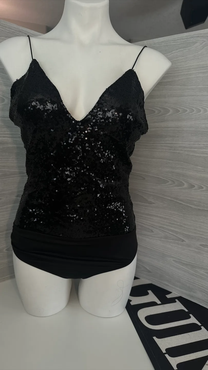 Revamped Black Sequin Bodysuit - Size M thumbnail