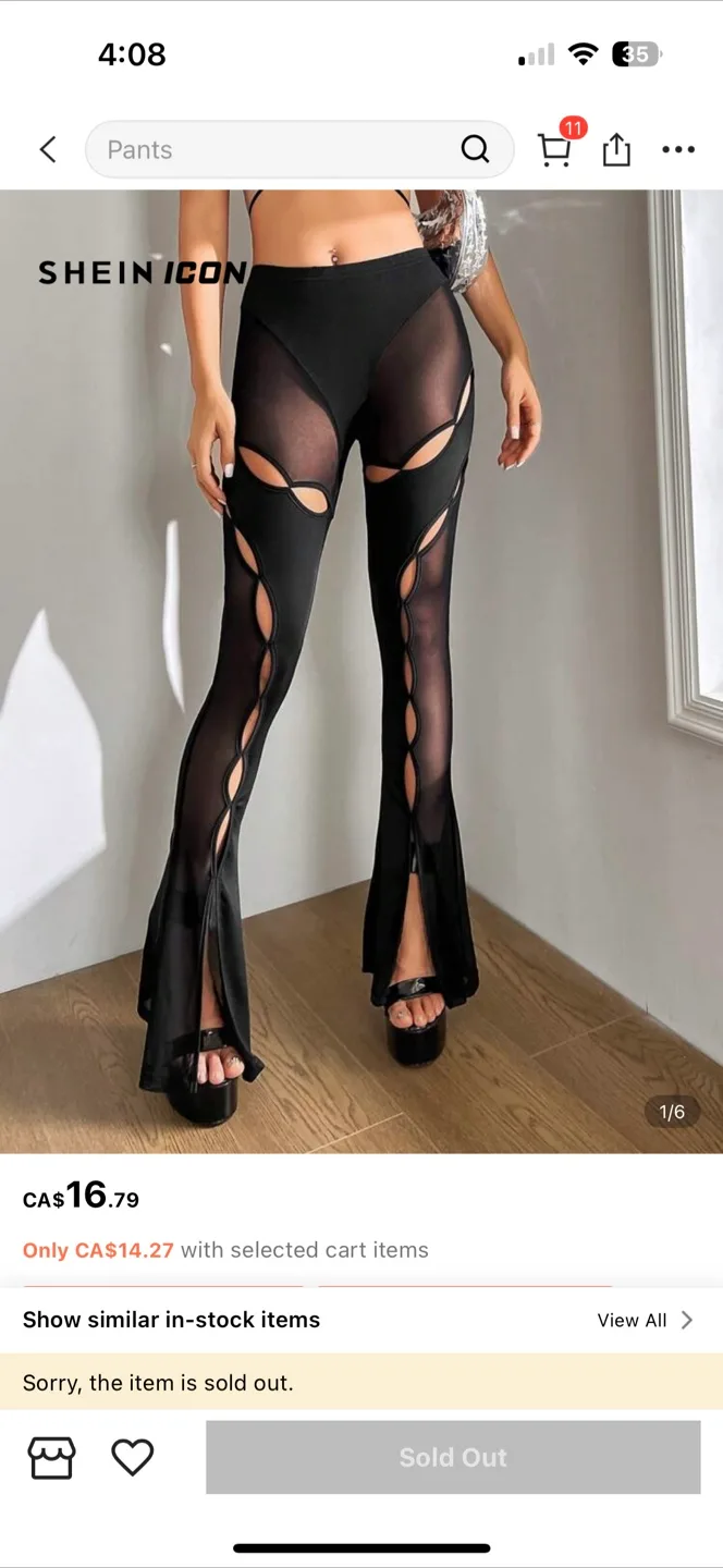 Shein Icon Black Mesh Cutout Flare Pants thumbnail