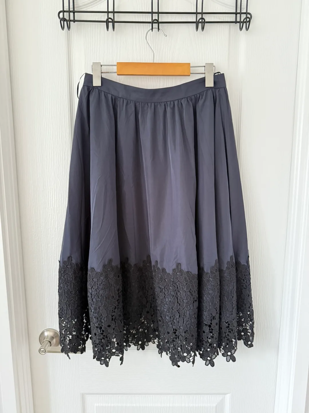 Navy Skirt with Floral Eyelet Bottom thumbnail