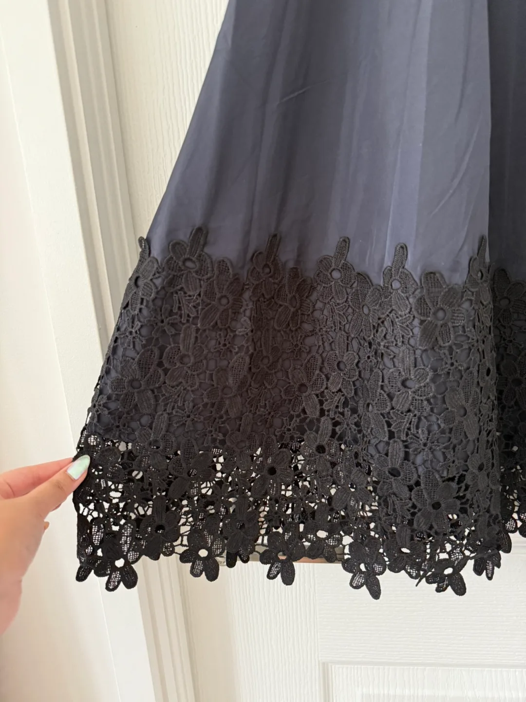 Navy Skirt with Floral Eyelet Bottom image indicator(2)