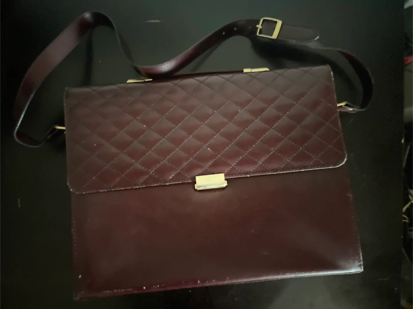 Vintage Burgundy Quilted Briefcase thumbnail