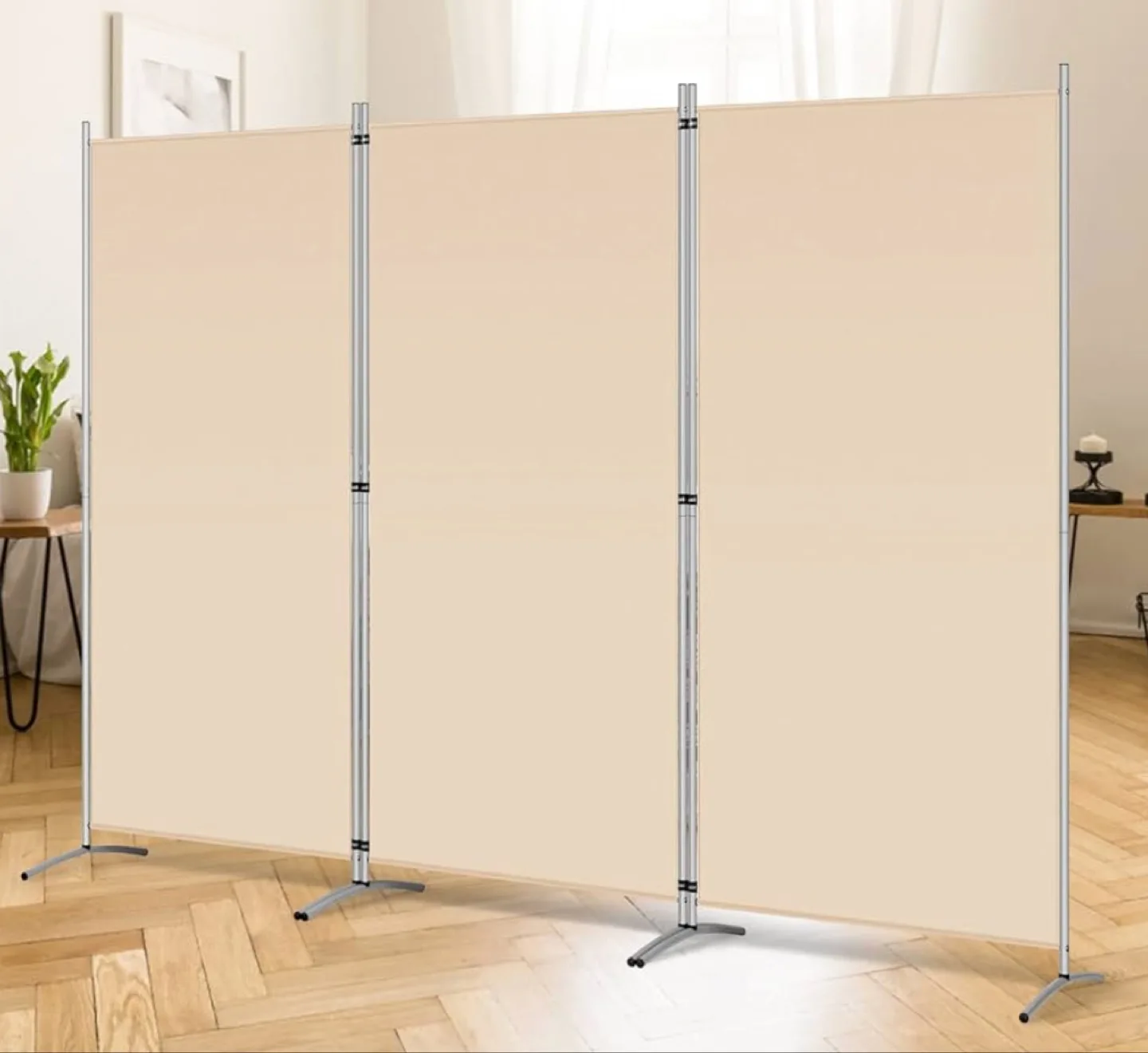 RANTILA 3-Panel Room Divider, Foldable, 6ft Tall (Beige)