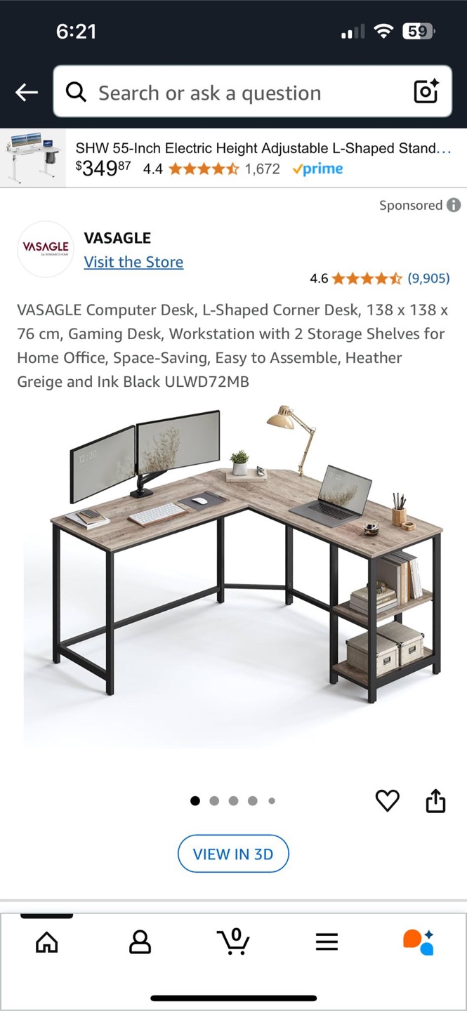 VASAGLE L-Shaped Corner Desk - Heather Greige/Black