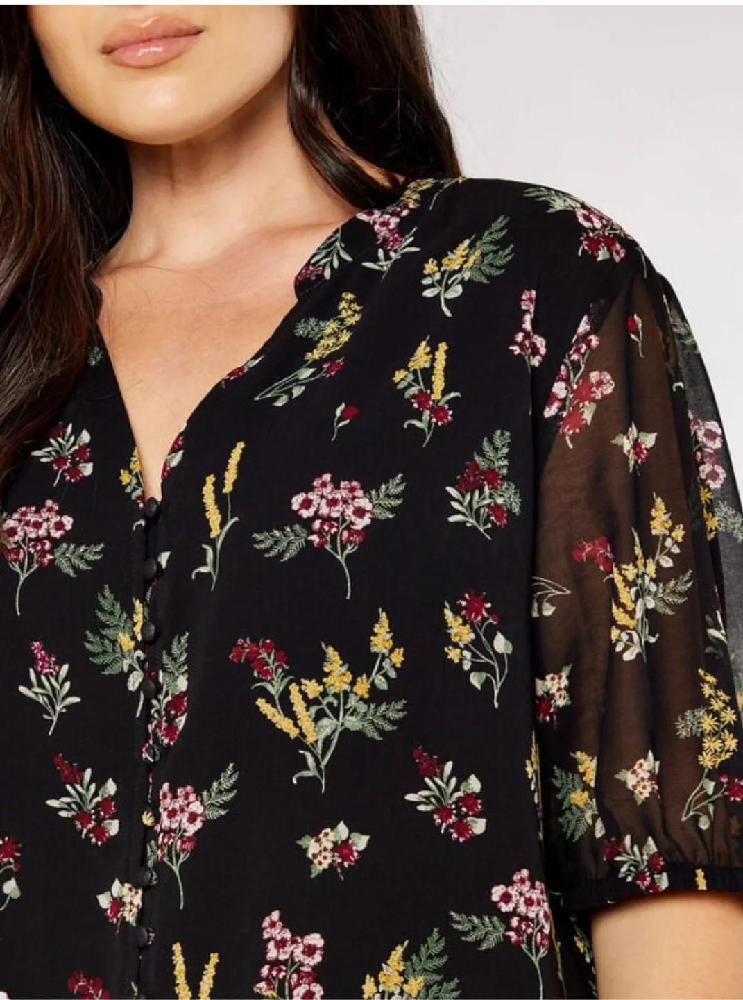 Apricot Black Floral Print Blouse image indicator(4)