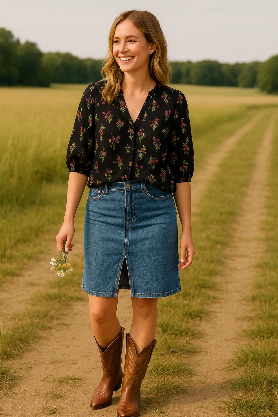 Apricot Black Floral Print Blouse image indicator(2)