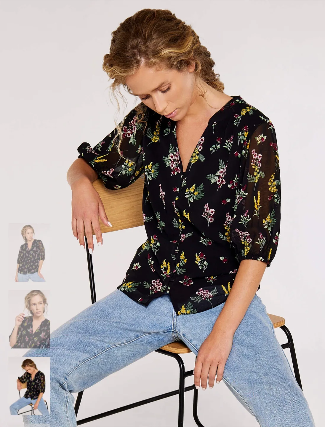 Apricot Black Floral Print Blouse image indicator(3)