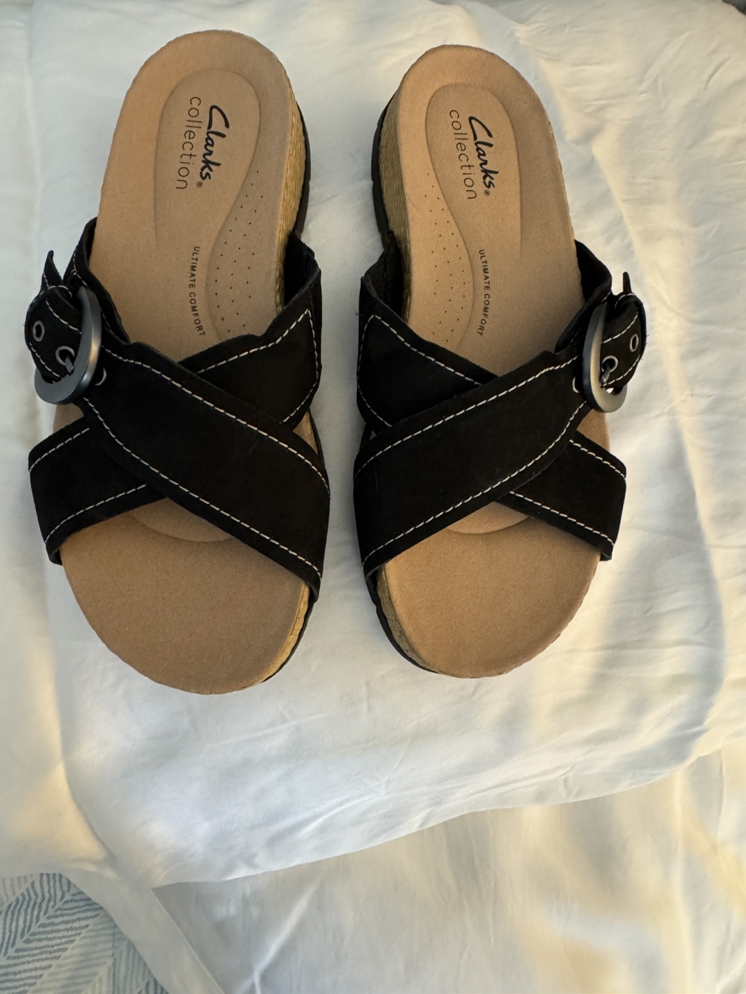 Clark’s black leather upper sandals