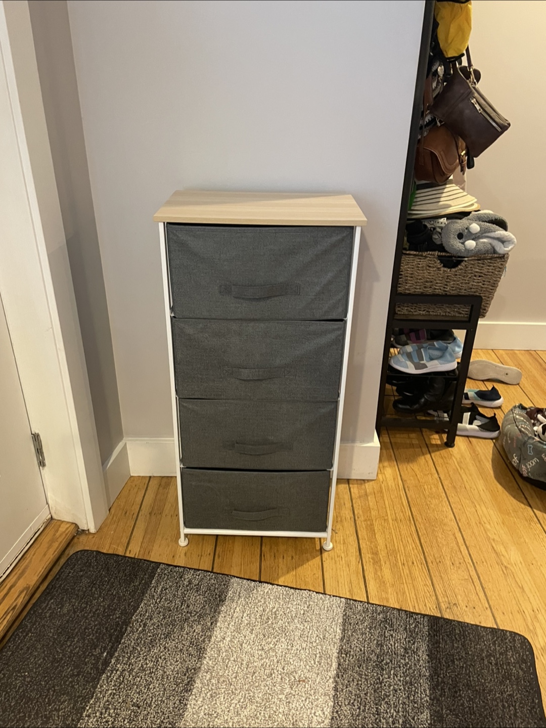 4-Drawer Storage Tower - Grey Fabric Bins