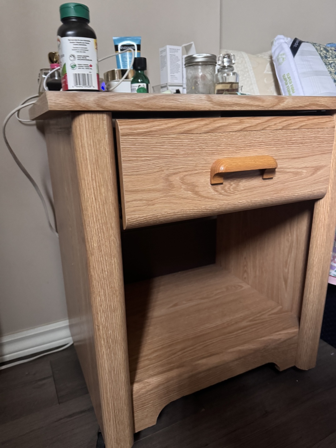 Oak Wood Nightstand with Drawer - photo 2