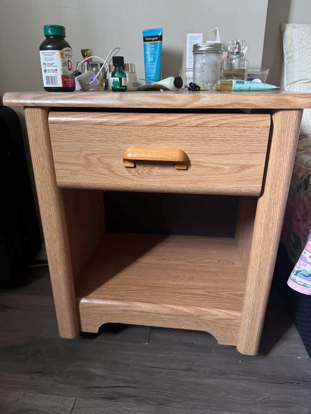Oak Wood Nightstand with Drawer thumbnail