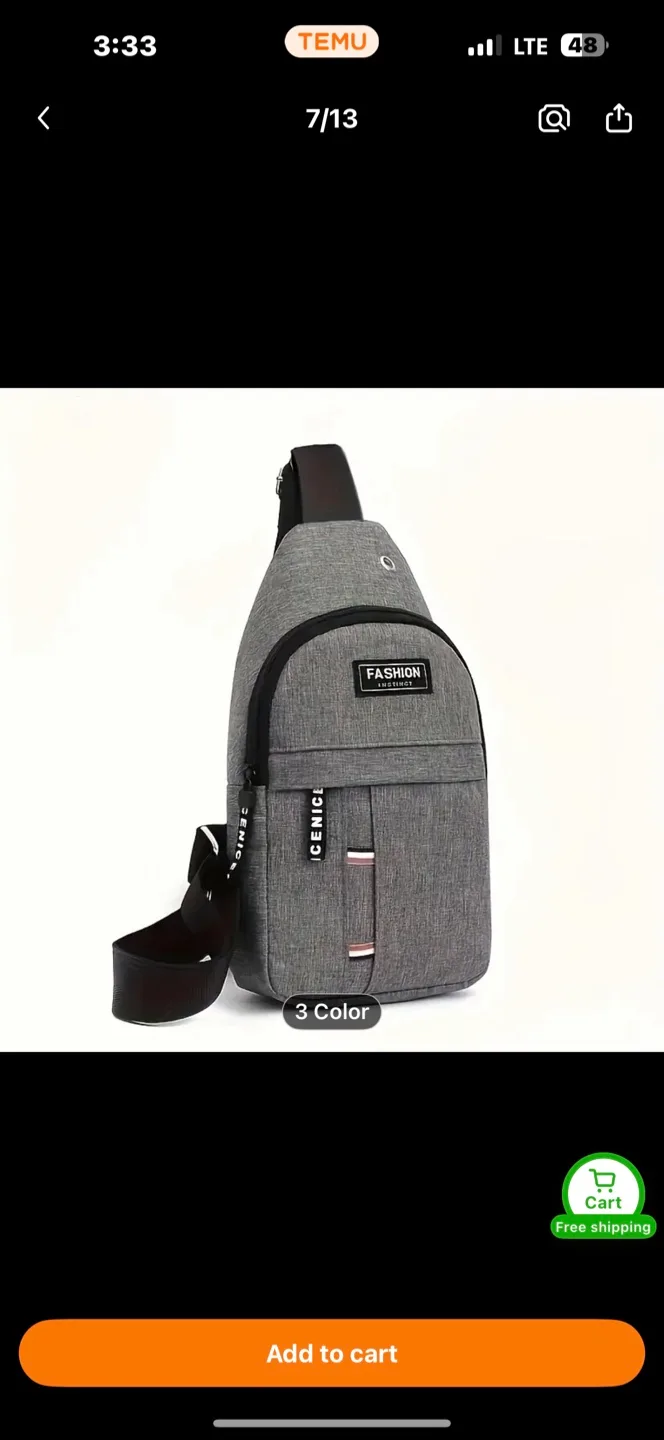 Mens Grey Sling Bag, cross body, new thumbnail